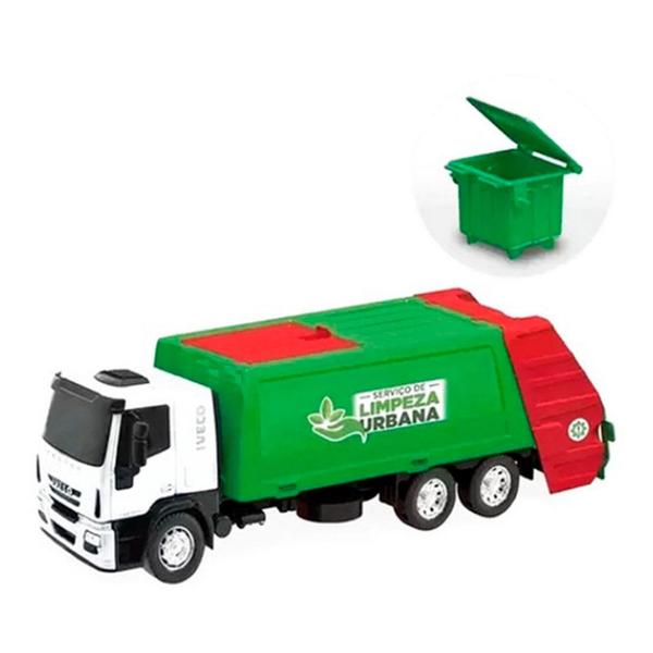 Imagem de Caminhão Roda Livre - Iveco Tector Coletor - Branco e Verde - Usual Brinquedos