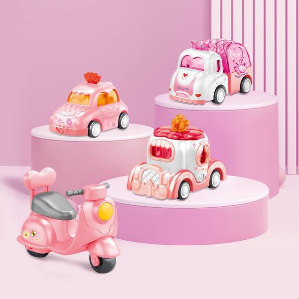 Imagem de Caminhão transportador de brinquedos seveclotree com 4 carros e animais princesas