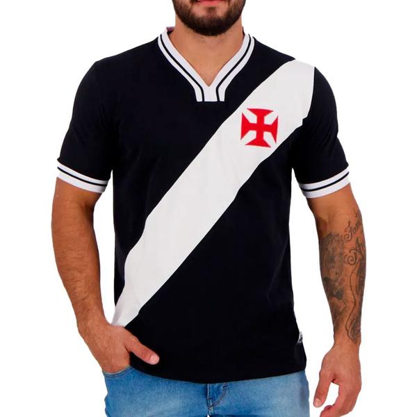 Imagem de Camisa Braziline Vasco 74 Retrô Masculina Preto Branco