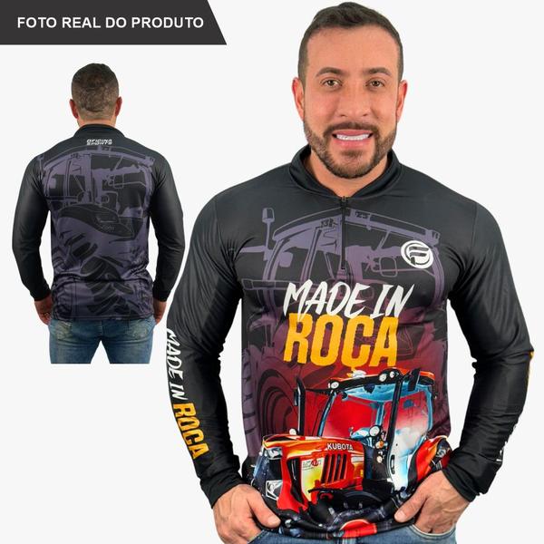 Imagem de Camisa Camiseta Agro Masculina Manga Longa c/ Zíper Bruto Fazenda Trator Dry Fit  Bruto Verde Agropecuária Blusa Com Proteção Solar UV 50+ Brasil