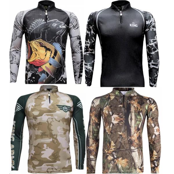 Imagem de Camisa Camiseta Blusa de Pesca e Caça Camuflada Kit com 4 peças com Proteção Solar UV50