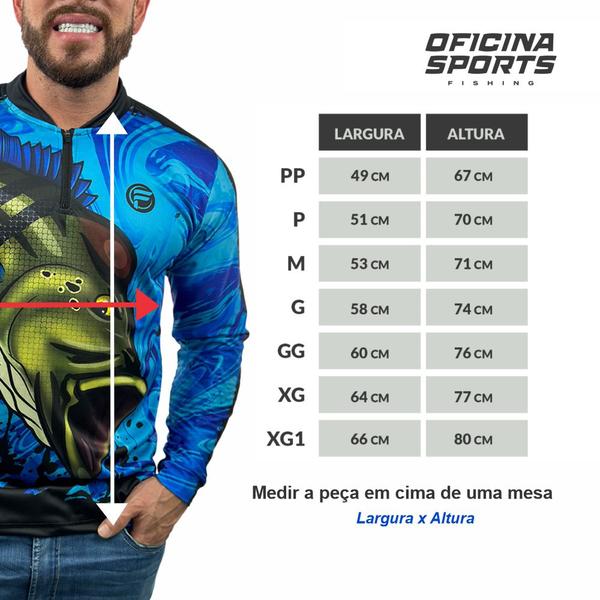 Imagem de Camisa Camiseta de Pesca Masculina Blusa Tucunare com Proteção Solar UV50+ Manga Longa com Zíper