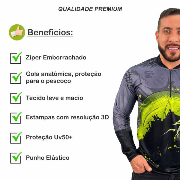 Imagem de Camisa Camiseta de Pesca Masculina Com Proteção Uv Peixe Tambaqui Blusa Para Pescaria com Zíper a Mais Procurada