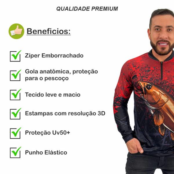 Imagem de Camisa Camiseta de Pesca Masculina Com Proteção Uv Peixe Traira Blusa Para Pescaria Traíra Lançamento 