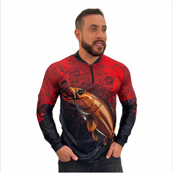 Imagem de Camisa Camiseta de Pesca Masculina Com Proteção Uv Peixe Traira Blusa Para Pescaria Traíra Lançamento 