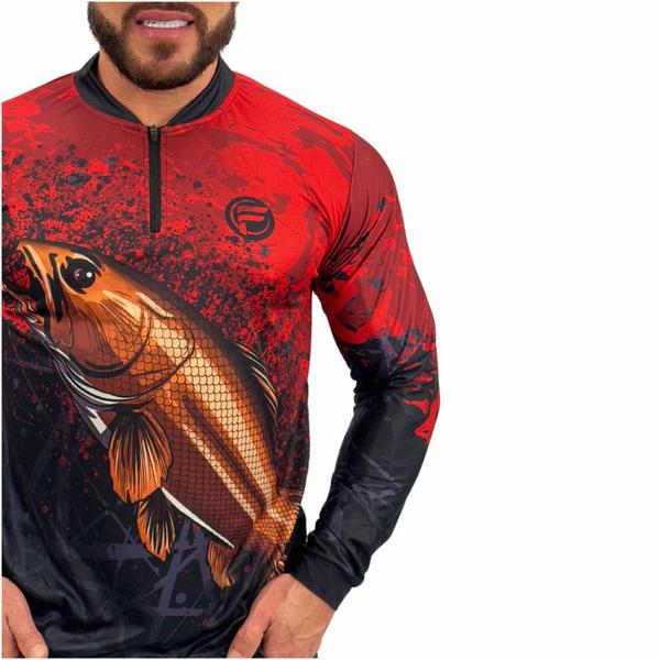 Imagem de Camisa Camiseta de Pesca Masculina Com Proteção Uv Peixe Traira Blusa Para Pescaria Traíra Lançamento 