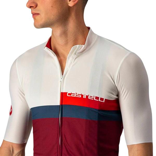 Imagem de Camisa Ciclismo Castelli A Blocco Ivory Red Blue Masculino