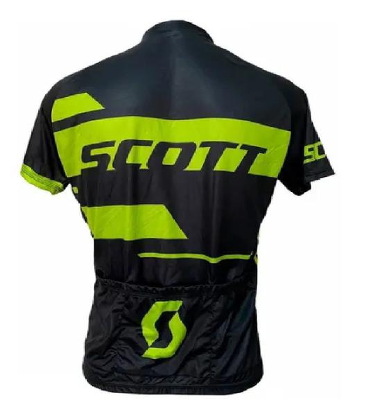 Imagem de Camisa Ciclismo Equipe Scott RC Preta Verde Bolsos Curta