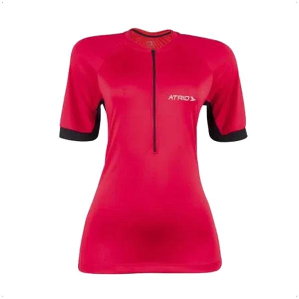 Imagem de Camisa Ciclismo Feminina Magenta Tamanho M Zíper Dryfit Proteção UV30+ Corrida Treino Academia Musculação Atrio VB023