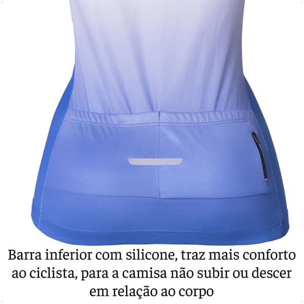 Imagem de Camisa Ciclismo Feminina PP Zíper Bolso Traseiro Degrade Azul e Branco Corrida Treino Academia Musculação Atrio VB046