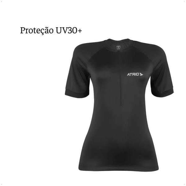 Imagem de Camisa Ciclismo Feminina Preta Tamanho G Zíper Dryfit Proteção UV30+ Corrida Treino Academia Musculação Atrio VB029