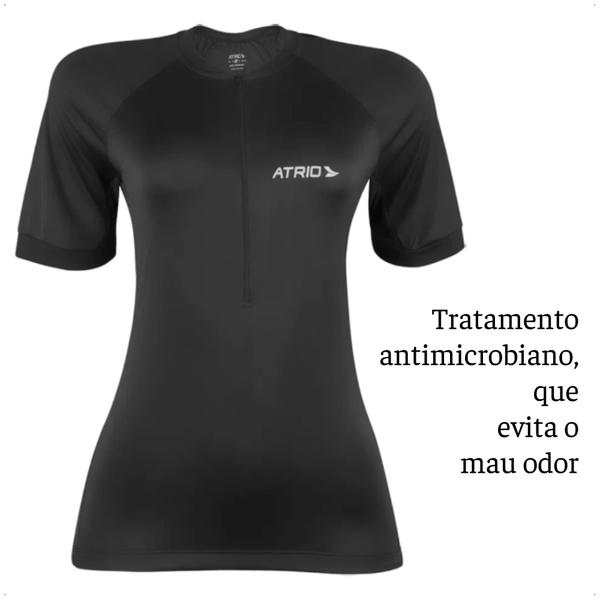 Imagem de Camisa Ciclismo Feminina Preta Tamanho M Zíper Dryfit Proteção UV30+ Corrida Treino Academia Musculação Atrio VB028