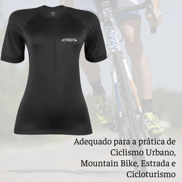 Imagem de Camisa Ciclismo Feminina Preta Tamanho PP Zíper Dryfit Proteção UV30+ Corrida Treino Academia Musculação Atrio VB026