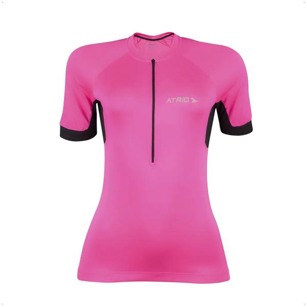 Imagem de Camisa Ciclismo Feminina Rosa Tamanho M Zíper Dryfit Proteção UV30+ Corrida Treino Academia Musculação Atrio VB018