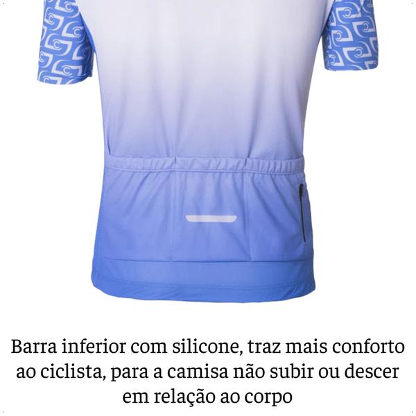 Imagem de Camisa Ciclismo Masculina G Zíper Bolso Traseiro Azul e Branco Corrida Treino Academia Musculação UV50+ Atrio VB043