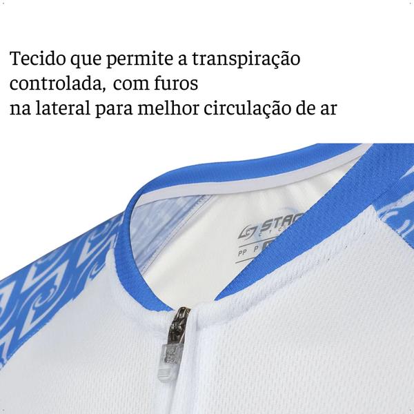 Imagem de Camisa Ciclismo Masculina M Zíper Bolso Traseiro Azul e Branco Corrida Treino Academia Musculação UV50+ Atrio VB042