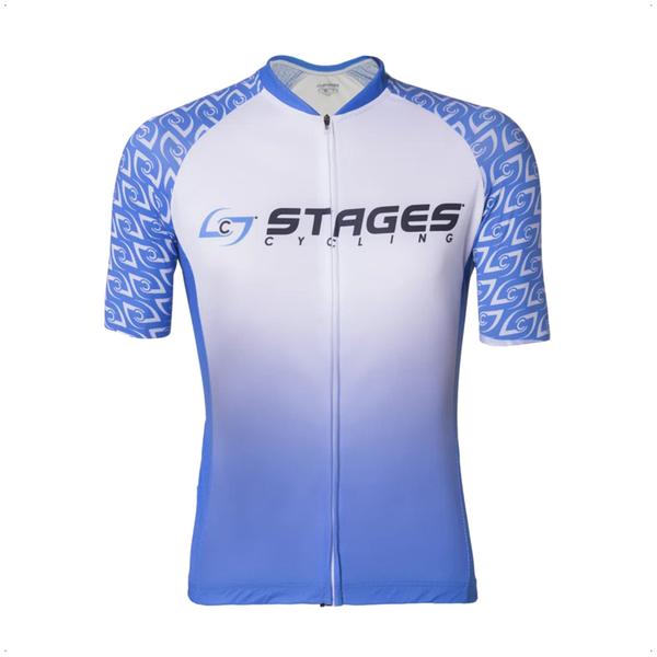 Imagem de Camisa Ciclismo Masculina P Zíper Bolso Traseiro Azul e Branco Corrida Treino Academia Musculação UV50+ Atrio VB041