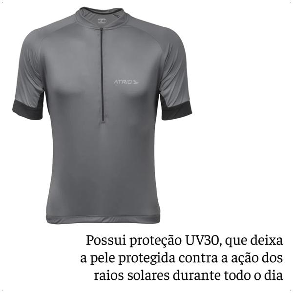 Imagem de Camisa Ciclismo Masculina Tam M Cinza Chumbo UV30+ Dryfit Sport Corrida Treino Academia Musculação Atrio VB007