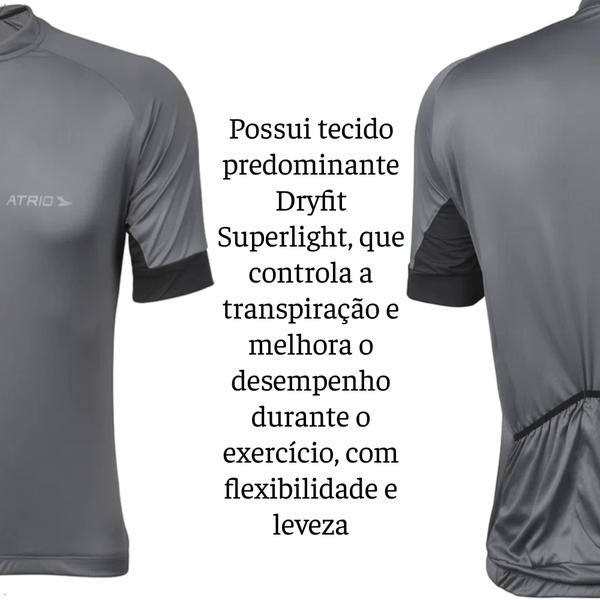 Imagem de Camisa Ciclismo Masculina Tam M Cinza Chumbo UV30+ Dryfit Sport Corrida Treino Academia Musculação Atrio VB007