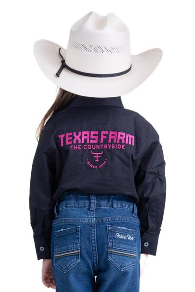 Imagem de Camisa Competição Feminina Infantil Manga Longa Texas Farm - Cap003/ Inf - Preto/ Rosa Pink