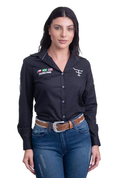 Imagem de Camisa Competição Feminina Manga Longa Texas Farm - Cap007 - Preto/ Branco