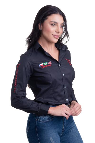 Imagem de Camisa Competição Feminina Manga Longa Texas Farm - Cap007 - Preto/ Vermelho