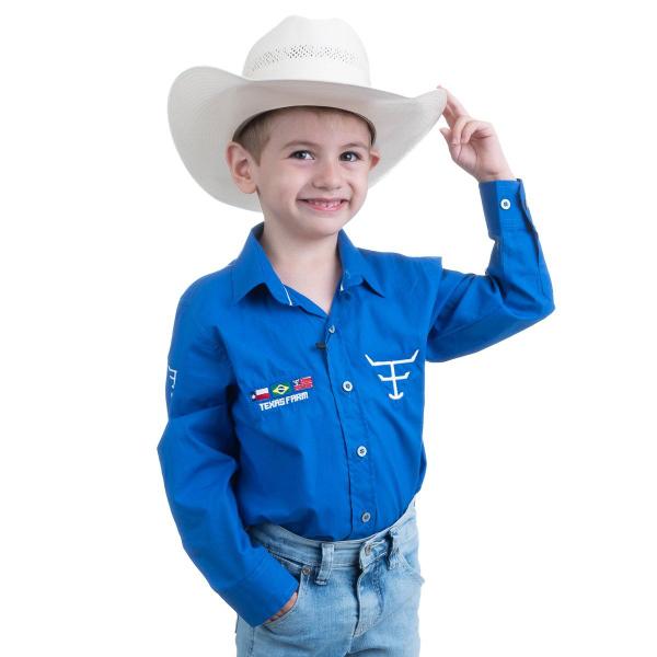 Imagem de Camisa Competição Masculina Infantil Manga Longa Texas Farm - Cp005/ Inf - Azul Royal/ Branco