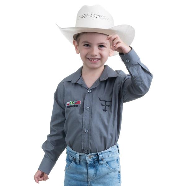 Imagem de Camisa Competição Masculina Infantil Manga Longa Texas Farm - Cp005/ Inf - Cinza/ Preto