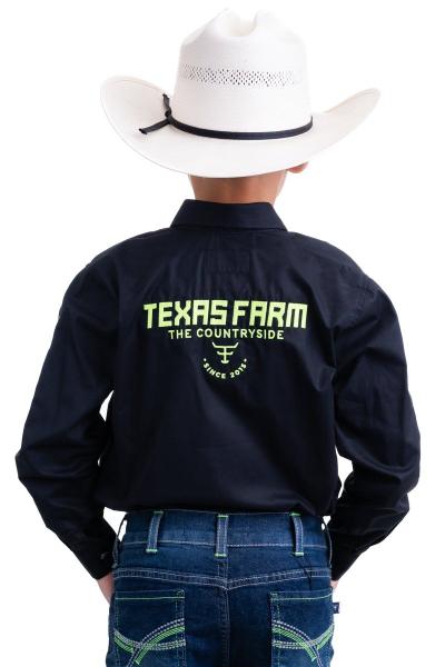 Imagem de Camisa Competição Masculina Infantil Manga Longa Texas Farm - Cp005/ Inf - Preto/ Amarelo Neon