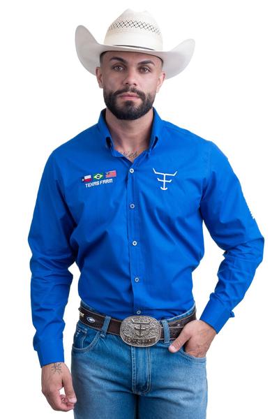 Imagem de Camisa Competição Masculina Manga Longa Texas Farm - Cp007 - Azul Royal/ Branco