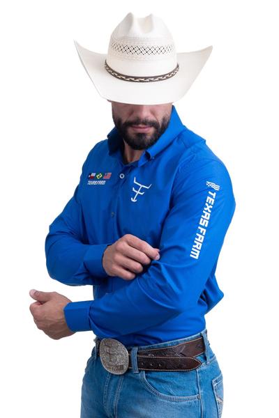 Imagem de Camisa Competição Masculina Manga Longa Texas Farm - Cp007 - Azul Royal/ Branco