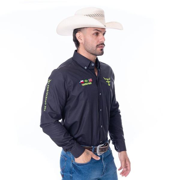 Imagem de Camisa Competição Masculina Manga Longa Texas Farm - Cp007 - Preto/ Amarelo Neon