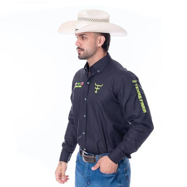 Imagem de Camisa Competição Masculina Manga Longa Texas Farm - Cp007 - Preto/ Amarelo Neon