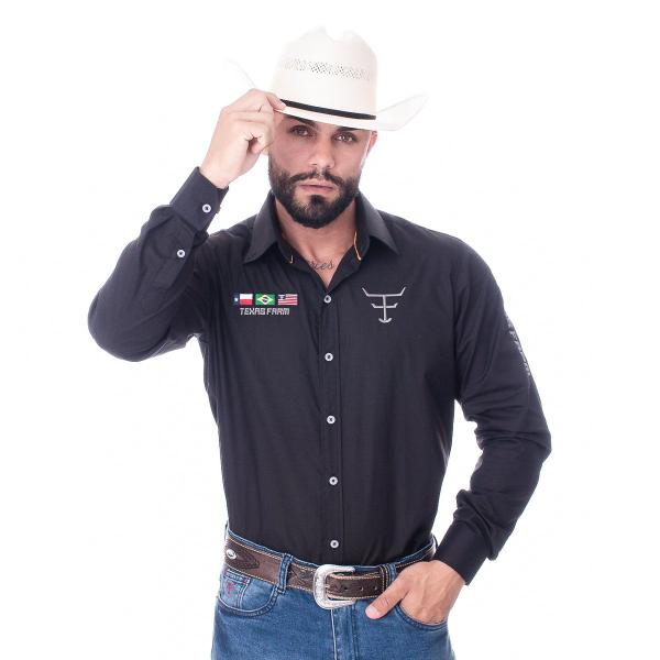 Imagem de Camisa Competição Masculina Manga Longa Texas Farm - Cp007 - Preto/ Cinza Chumbo