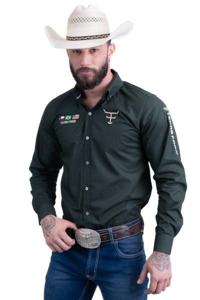 Imagem de Camisa Competição Masculina Manga Longa Texas Farm - Cp007 - Verde Musgo/ Caqui