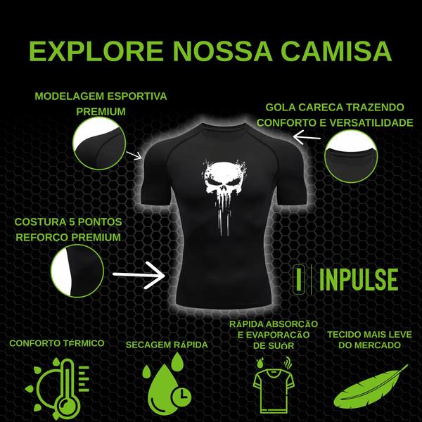 Imagem de Camisa Compressão Caveira Manga Curta Treino Academia Corrida