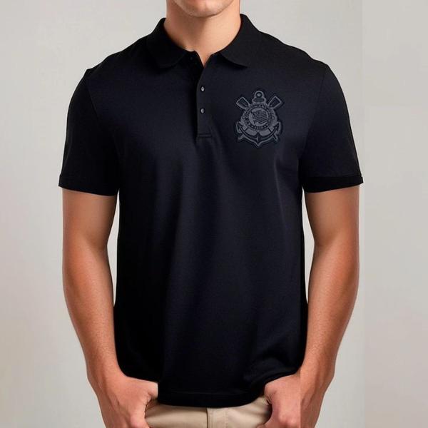 Imagem de Camisa Corinthians Polo Preta All Black Masculina Coimbra