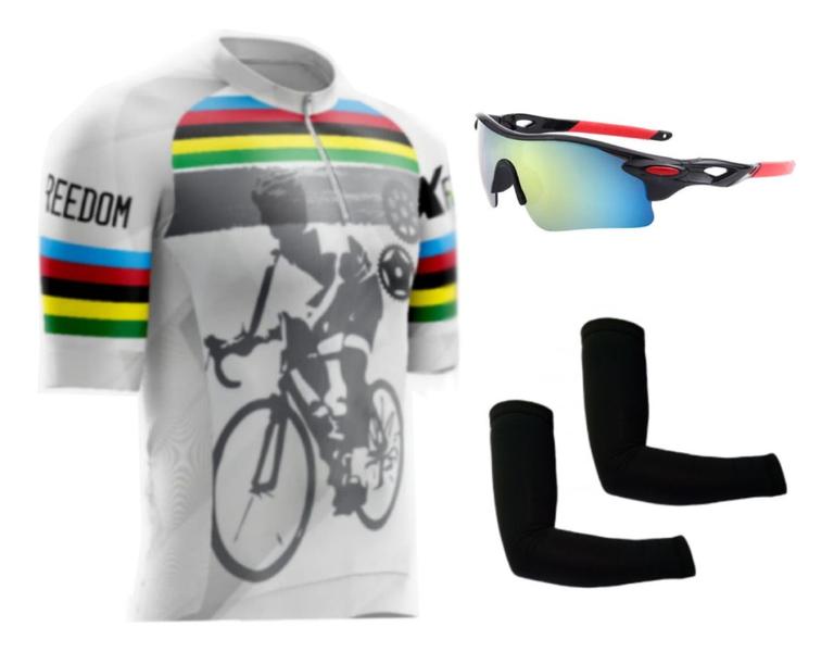 Imagem de Camisa de Ciclismo Bike C/ Proteção UV + Óculos Esportivo Espelhado + Par de Manguitos