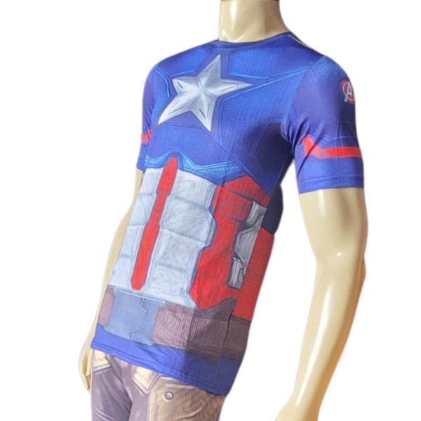 Imagem de Camisa de Compressão Capitão América Traje O Primeiro Vingador Manga Curta Rashguard Elastano