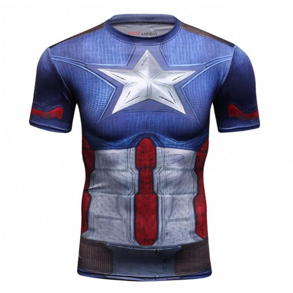 Imagem de Camisa de Compressão Capitão América Traje O Primeiro Vingador Manga Curta Rashguard Elastano