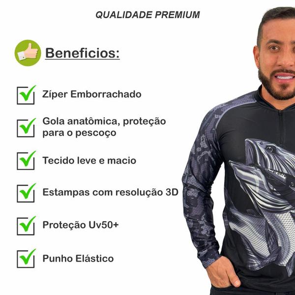 Imagem de Camisa de Pesca Camiseta Masculina Com Proteção Uv Peixe Dourado Blusa Para Pescaria