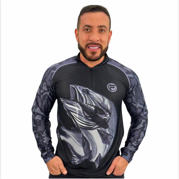 Imagem de Camisa de Pesca Camiseta Masculina Com Proteção Uv Peixe Dourado Blusa Para Pescaria