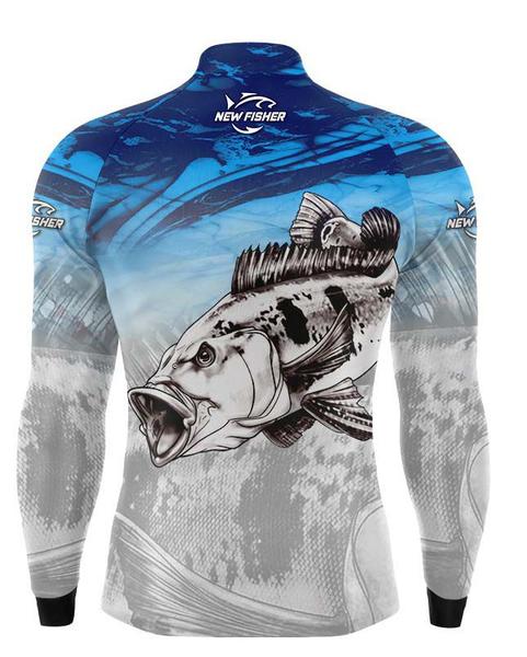 Imagem de Camisa de Pesca Infantil Azul Tucunare New Fisher Com Proteção Solar UV30+