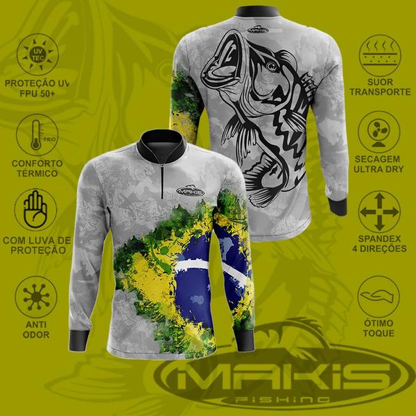 Imagem de Camisa De Pesca Proteção Solar Uv50 Makis Fishing MK33 Patriota Modelo 2024