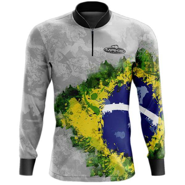 Imagem de Camisa De Pesca Proteção Solar Uv50 Makis Fishing MK33 Patriota Modelo 2024