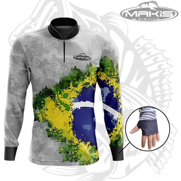 Imagem de Camisa De Pesca Proteção Solar Uv50 Makis Fishing MK33 Patriota Modelo 2024