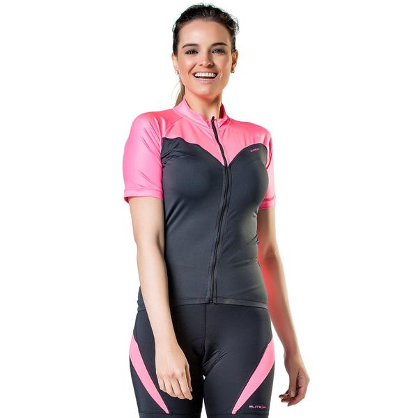 Camisa Elite Ciclismo UV 50 Bike Feminino - Preto e Rosa Imagem de Camisa Elite Ciclismo UV 50 Bike Feminino - Preto e Rosa