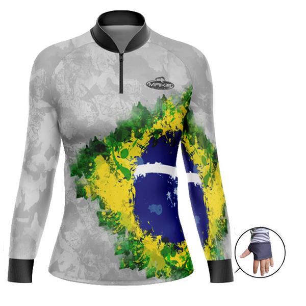 Imagem de Camisa Feminina De Pesca C/ Prot. Uv50 Tucunaré Brasil - Makis Fishing