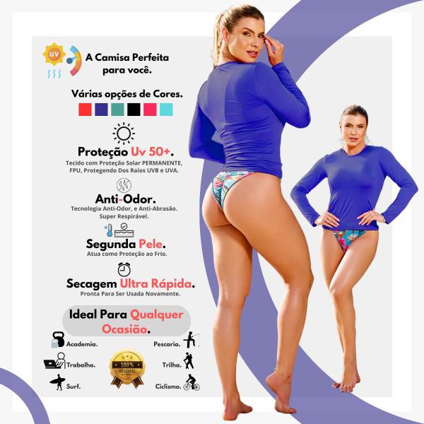 Imagem de Camisa feminina segunda pele proteção uv moda fitness praia blusa manga longa slim lisa térmica verão