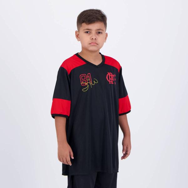 Imagem de Camisa Flamengo Zico Retrô Infantil Preta e Vermelha